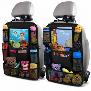 ULEEKA Car Backseat Organizer with 10" Table Holder, 9 Storage Pockets Seat Back Protectors Kick Mats for Kids