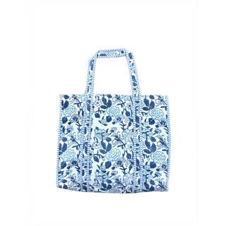 Quilted Cotton Handprinted Reversible Large multicolor Floral Tote Bag,Hand Block Print Shopping Shoulder Carr