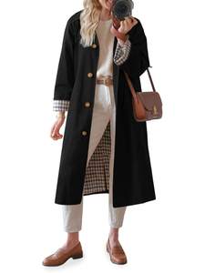 Tankaneo Womens Long Oversized Single Breasted Windproof Trench Coat | Plaid Lining, Lightweight, Trendy，Butto