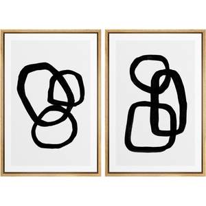 SIGNWIN Framed Canvas Print Wall Art Set Mid-Century Geometric Ring Collage Abstract Shapes Illustrations Mode