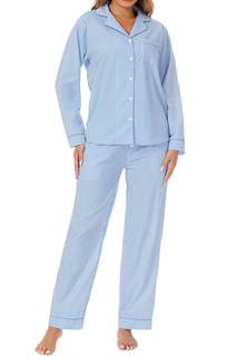 LUBOT 100% Cotton Pajamas for Women 2 Piece PJ Set Woven Poplin Ladies Button Long Sleeve Lightweight Sleepwea