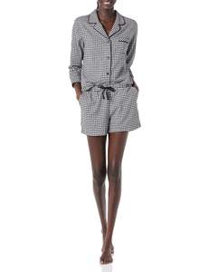 Amazon Essentials Women's Lightweight Woven Flannel Loungewear Pajama Matching Set with Shorts