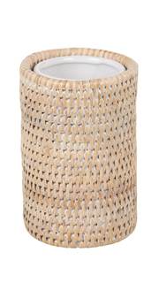 KOUBOO Rattan Bathroom Tumbler Toothbrush Holder Cup Organizer White-Wash | Removable Ceramic Cup, 10 fl. oz. 