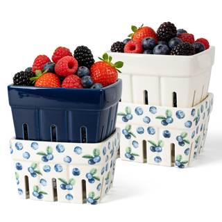 AELS Ceramic Berry Basket, Farmhouse Fruit Bowl Container for Fruit & Vegetables, Farmers Market, Kitchen Deco