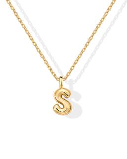 PAVOI 14K Gold Plated Dainty Chunky Bubble Initial Letter Pendant Necklace for Women | Alphabet Letter Necklac