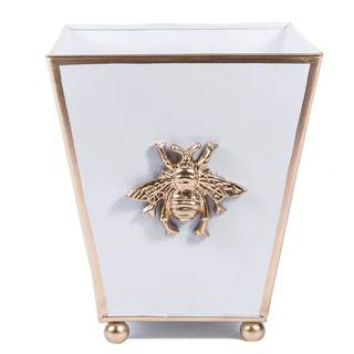 Jaye's Studio Regency Bee, Decorative White Square Cachepot & Planter, Gold Trim & Finish, Hand-Painted, Handc