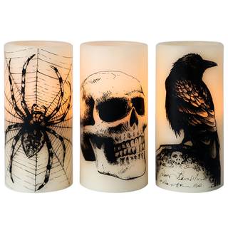 Eldnacele Skull Halloween Flameless Candles Battery Operated with 6H Timer | LED Pillar Candles Flickering, Sp