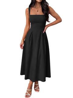ANRABESS Cocktail Dresses for Women Square Neck | A Line Sleeveless Pleated Flowy Swing, Elegant Formal Weddin