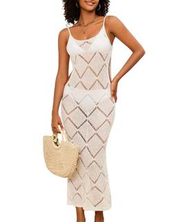 Bsubseach Swimsuit Crochet Beach Coverup - Women Hollow Out Knit Swim Cover Up Dress Spaghetti Strap Backless 