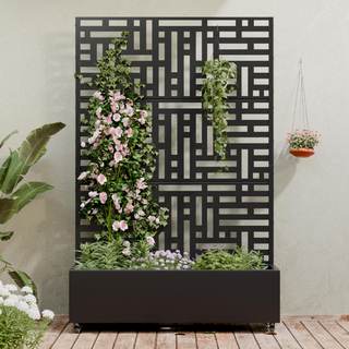 Casaphoria Metal Raised Garden Bed with Trellis and Wheels, 72"x47"x16" Planter Box for Climbing Plants, Veget