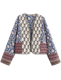 Flygo Floral Cropped Quilted Lightweight Jackets for Women | Reversible, Open Front, Crop Printed Light Puffer