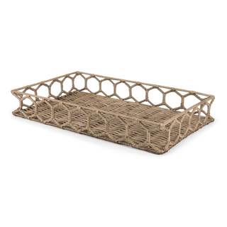 happimess Honeycomb 19.75" Hand-Woven Rattan Serving Tray, Natural | Rustic Bohemian Decorative Style, Iron Fr