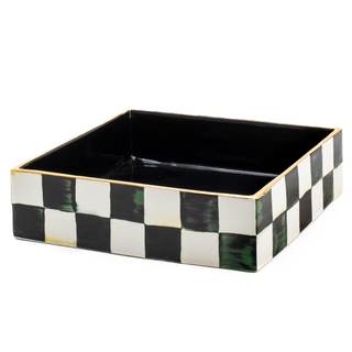 MACKENZIE-CHILDS Luncheon Napkin Holder, Black-and-White Courtly Check | Hand-painted design, made from cerami