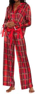 Yiulangde Womens Satin Silk Bow Tie Pajamas Cute Holiday Pjs Set Y2k Ribbon Sleeve Pajama Shirt Ruffle Pants 2
