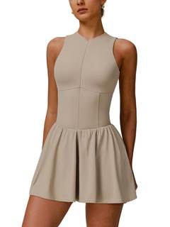 AGYMNX Tennis Dress for Women High Neck Sleeveless Ruffle A-line Dress with Shorts Yoga Fitness Active Dresses