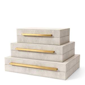 BAALTTO RUNYAO Kingflux Faux Ivory Shagreen Leather Set of 3 Pcs Decorative Boxes, Storage Boxes Jewelry Organ
