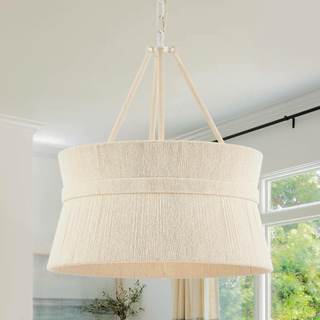 20” Hand Woven Rattan Chandelier Coastal Boho Pendant Light for Kitchen Island Dining Living Room, UL Listed