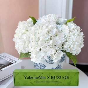 YalzoneMet RUZUQE 3 Pcs 21 inches White Artificial Hydrangea Flower Natural Lifelike Real Touch Faux Large Roy