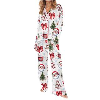 Meiweileya Women Christmas Pajamas Sets for Women Satin Silk Bow Santa Print Cute Pj Pajama Set Xmas Pjs Loung
