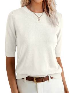 ANRABESS Women Short Sleeve Crewneck Lightweight Summer Sweaters | Wool Blend Soft knit Tops, Half Sleeve Shir