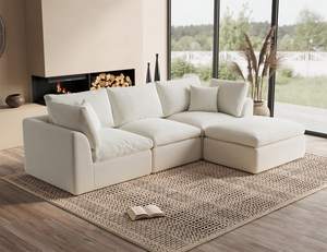 ohllob 110" Cloud Sectional Couches for Living Room, Convertible L-Shape Couch with Ottoman, 3 Seater Modular 