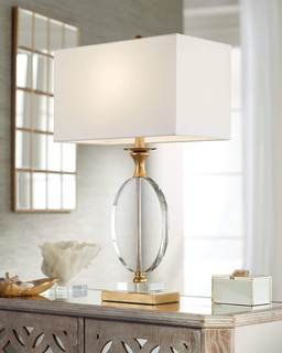 Valerie 28" Tall Table Lamp Gold Modern Clear Crystal Luxury Glam | Glass Living Room Bedroom House Bedside Ni