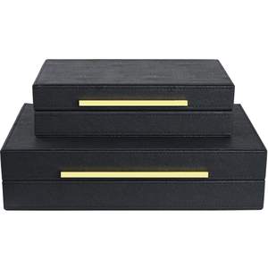 Black Shagreen box Set of 2 Faux Leather Decorative Boxes,Large Nesting Storage Decorative Boxes with Lids for