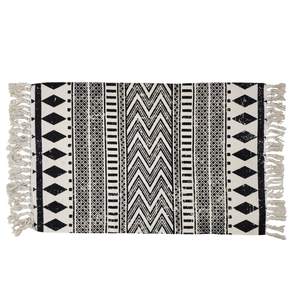 USTIDE Boho Cream & Black Cotton Rug - Washable, Hand Woven Fringe, Farmhouse Bath & Doormat - 2'x3'