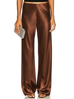 Women's Satin Wide Leg Dress Pants Hidden Elasticized Waistband Silk Casual Long Flowy Loose Trousers
