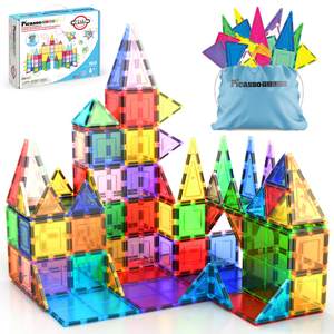 PicassoTiles 100 Piece Magnetic Tiles, Clear 3D Building Blocks for Kids 3+ | No-limit scalable builds, hands-