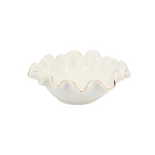 8 Inch Small Lotus Ceramic Decorative Bowl, about15 oz Capacity, Modern Ruffle Lotus Leaf with Gold TrimDesign