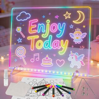 LED Note Board with Colors, 13.7"X10" 6 Modes & 8 Colors Acrylic Dry Erase Boards with Light, Led Drawing Boar