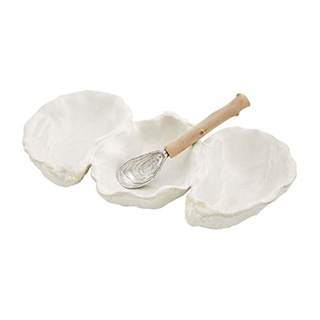 Mud Pie Oyster Shaped Triple Dip and Serving Set | White, 10.25" x 5.5", Great Caviar Serving Set