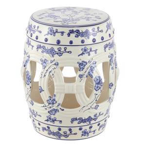 JONATHAN Y Lucky Coins 16.5" Ceramic Garden Stool Side Table, Blue/White | Contemporary Cutout Interlocking Ri
