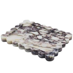 YMXYJM Genuine Calacatta Viola Scalloped Marble Tray, Real Natural Marble Stone Tray, Luxury Decorative Trays 