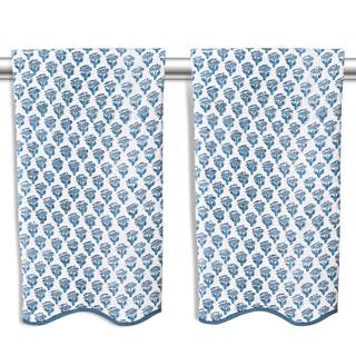 CPC COTTON PRINT CLUB Apatite Blue Block Printed Cotton Waffle Bath Towel 27x54,Set of 2 Boho, Soft, Quick Dry