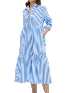 EZAPINE Womens Babydoll Striped Shirt Midi Dress Puff Long Sleeve Collared Button Tunic Flowy Swing Dresses