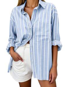 Oversized Button Down Shirts for Women Linen Shirt Long Sleeve Collared Blouses with Pocket Beach Vacation Out