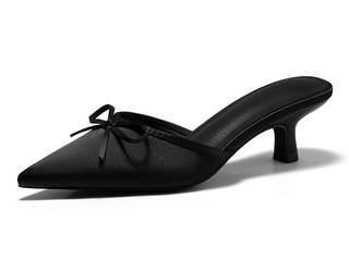 Coutgo Womens Kitten Heels Mules with Bow Satin Slip on Pumps Closed Pointed Toe Dress Wedding Party Shoes 7 B
