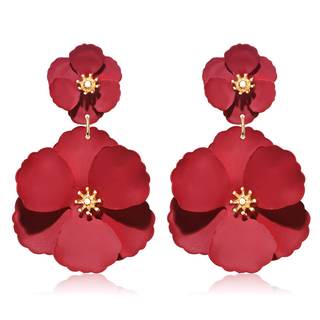 Flower Dangle Earrings Boho Layered Floral Petal Drop Earrings Statement Stud Earring for Women A-Wine Red