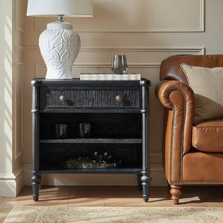 HULALA HOME Traditional End Table with One Drawer and 2 Open Storage, Fluted End Tables with Charging Station,