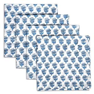 CPC Apatite Blue Indian Block Print Cotton Cloth Napkins Set of 4, 18x18 Reusable Everyday Napkins, Soft, Abso