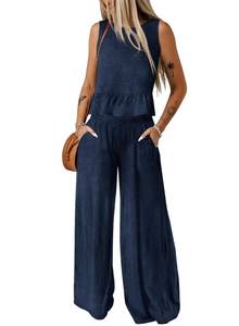 Dokotoo Womens 2 Piece Outfits Tank Tops Elastic Waist Wide Leg Pants Sets | 2026 Summer Fall,Sleeveless,Wide 