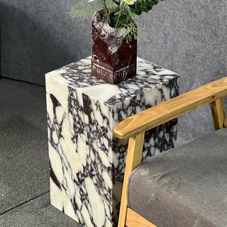 Calacatta Marble Side Table Modern Square End Table for Sofa | Luxury Calacatta Viola Marble Nightstand for Be