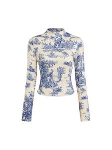 CIDER Women's Floral Knitted Long Sleeve Mock Neck Going Out Tops | Slim Fit, Fall Outfits, Trendy Clothes X-S