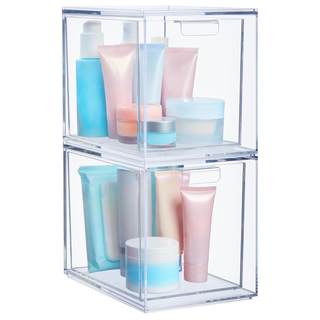 STORi Audrey Stackable Bin Clear Plastic Organizer Drawers | 2 Piece Set | Organize Cosmetics and Beauty Suppl