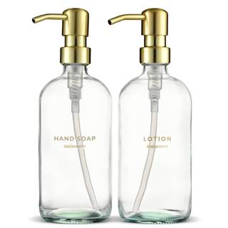 MaisoNovo Soap Dispenser 2-Piece Set | 16.9oz Clear Bottles with Gold Stainless Steel Pump Core