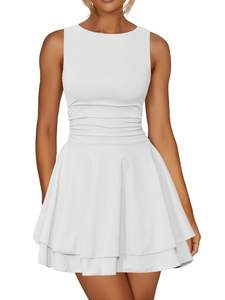 Kaximil Women's Ruffle Hem Boat Neck Party Mini Dress | A Line Sleeveless Ruched Corset Going Out Short Dresse