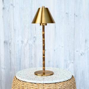 Bamboo Cordless LED Table Lamp – Rechargeable 24-Hour Battery, Dimmable Warm Light, Portable Wireless Lamp wit