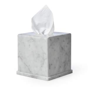Natural Marble Tissue Box Cover, Carrara White Tissue Organizer 6 x 6 x 5.7 inch, Heavy Stone Decorative Box, 